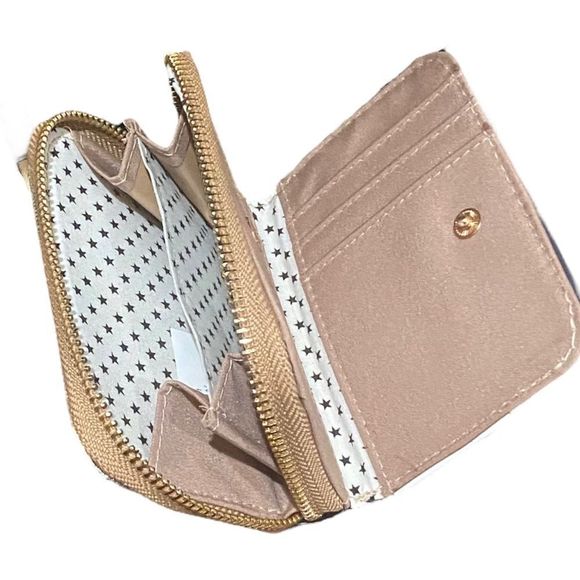 LAST ONE! CUTE Small Keychain Wallet Bulldog Rose Gold Zip Around ID Window - Picture 4 of 4